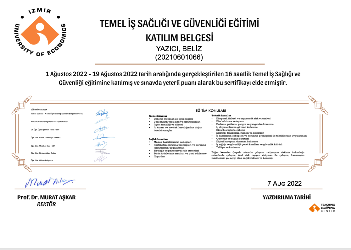 Safety Certificate